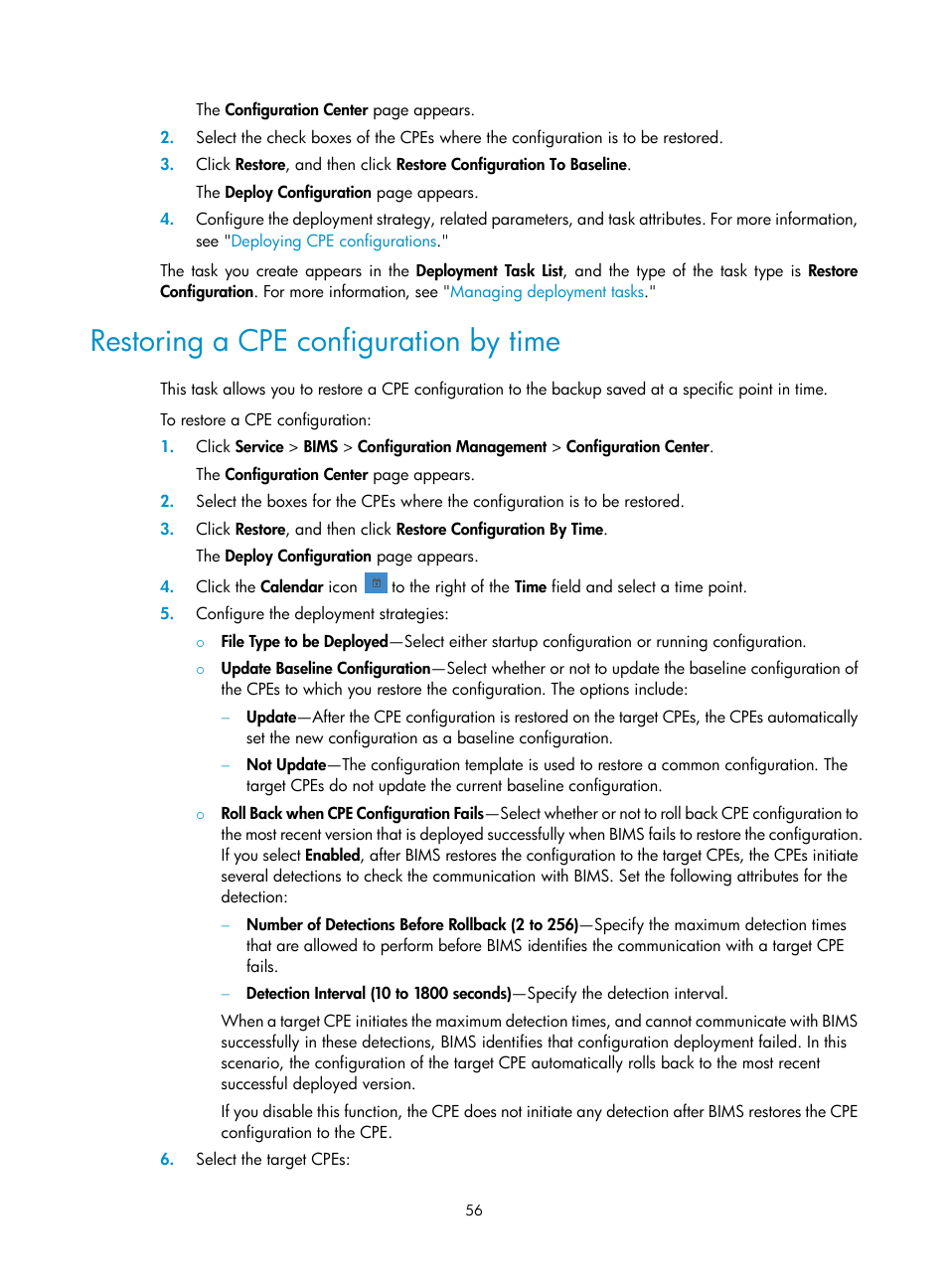 Restoring a cpe configuration by time | H3C Technologies H3C Intelligent Management Center User Manual | Page 65 / 139