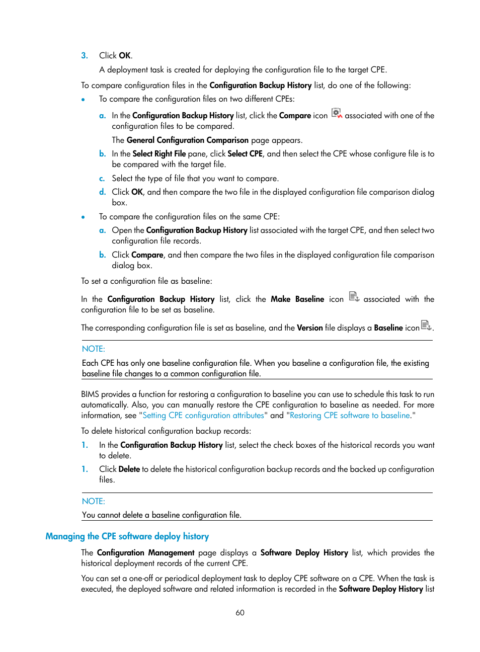 Managing the cpe software deploy history | H3C Technologies H3C Intelligent Management Center User Manual | Page 69 / 139