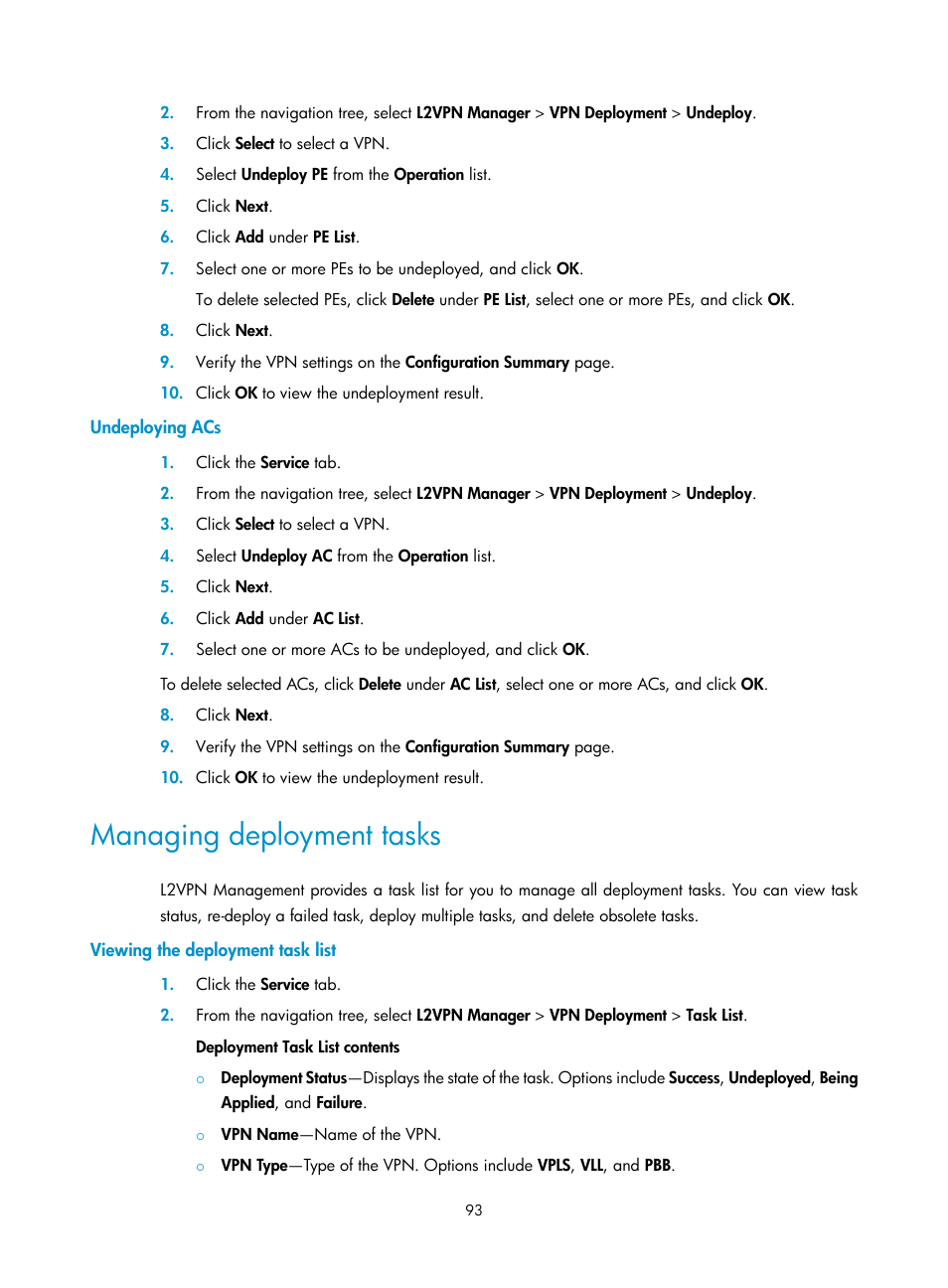 Undeploying acs, Managing deployment tasks, Viewing the deployment task list | H3C Technologies H3C Intelligent Management Center User Manual | Page 103 / 273