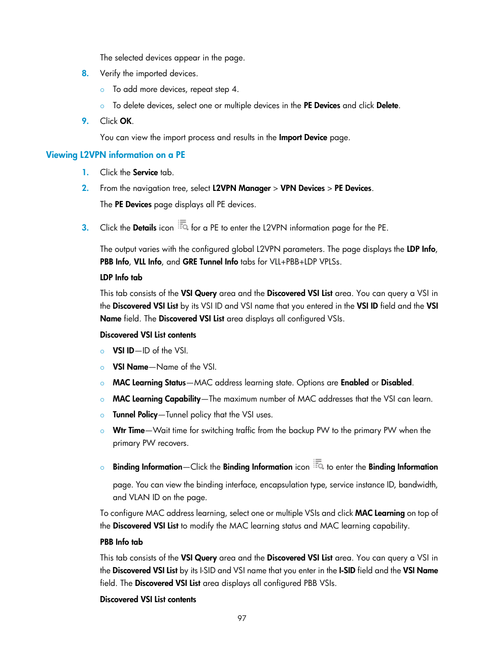 Viewing l2vpn information on a pe | H3C Technologies H3C Intelligent Management Center User Manual | Page 107 / 273