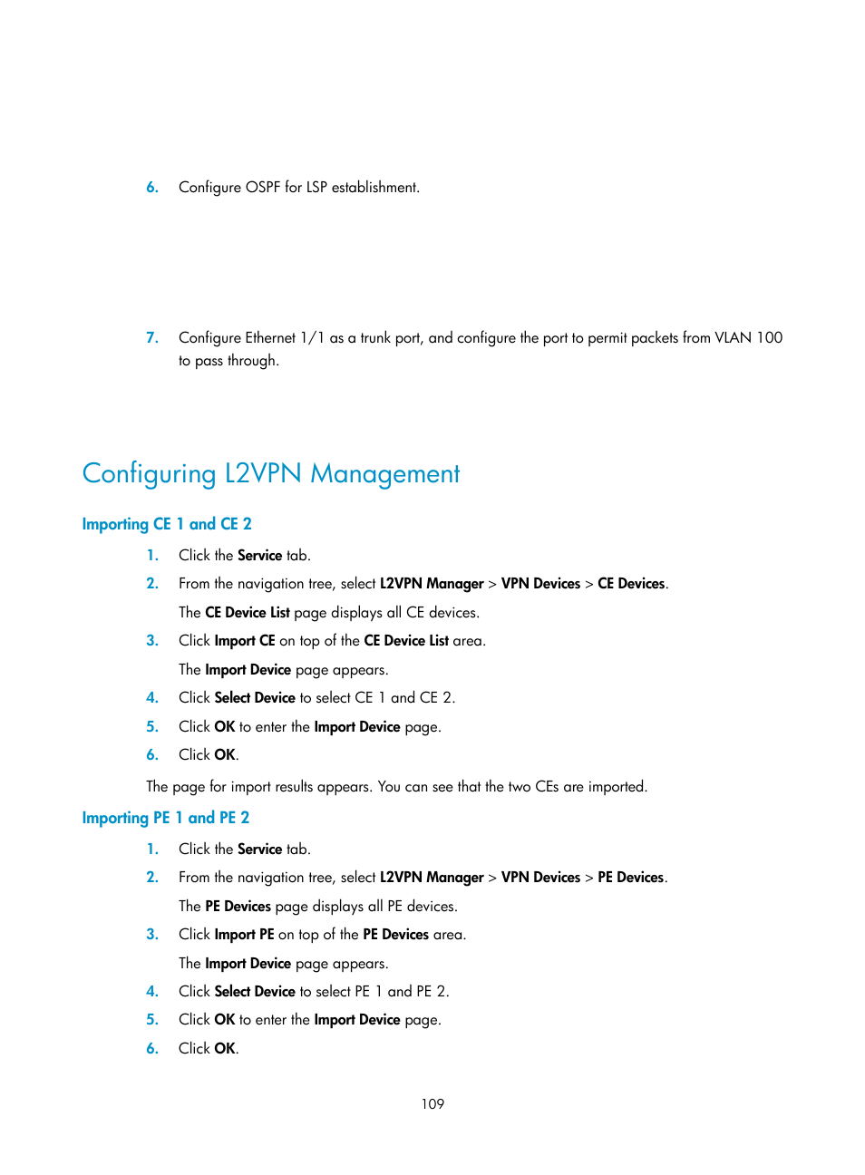 Configuring l2vpn management, Importing ce 1 and ce 2, Importing pe 1 and pe 2 | H3C Technologies H3C Intelligent Management Center User Manual | Page 119 / 273