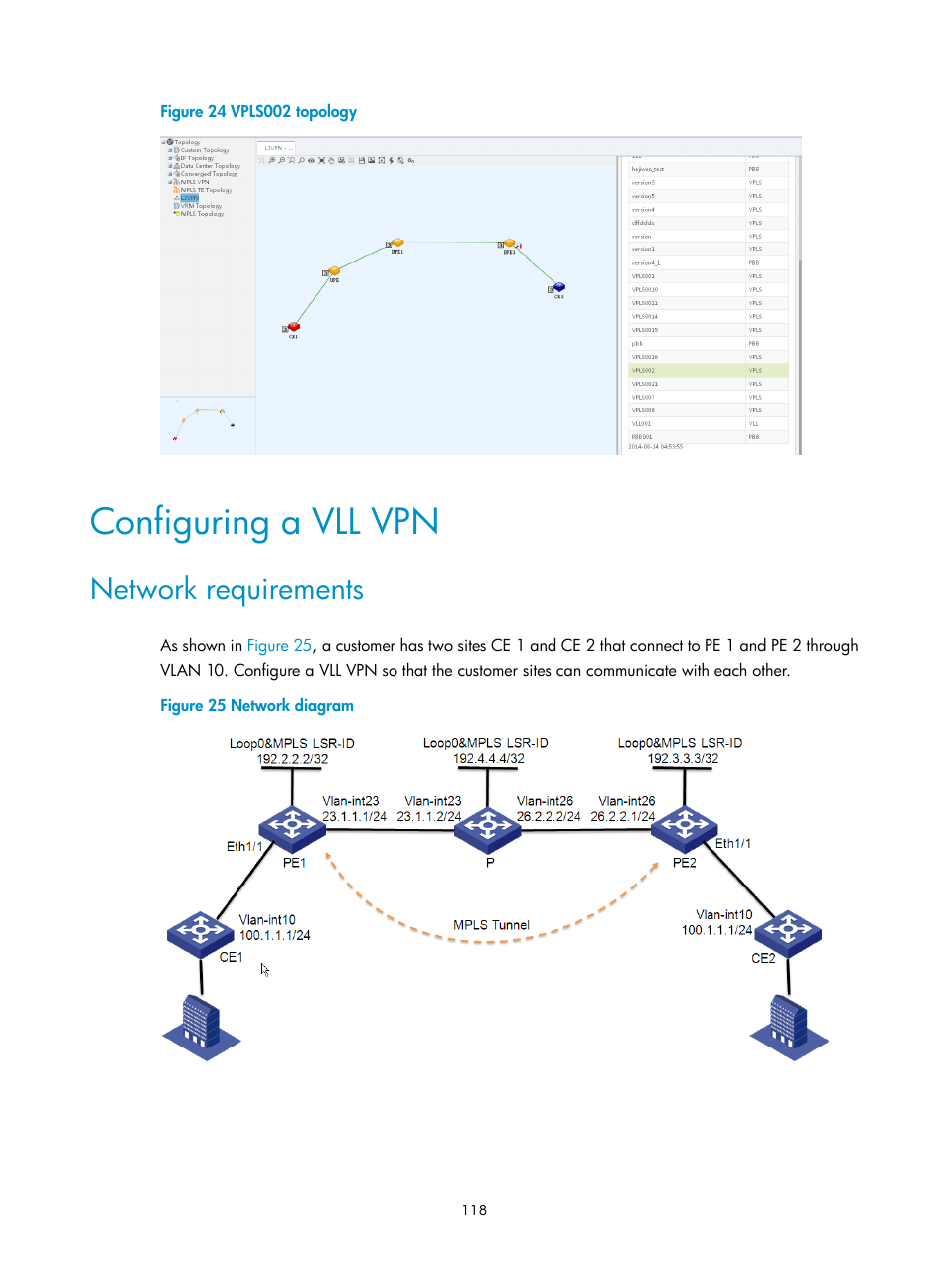 Configuring a vll vpn, Network requirements | H3C Technologies H3C Intelligent Management Center User Manual | Page 128 / 273