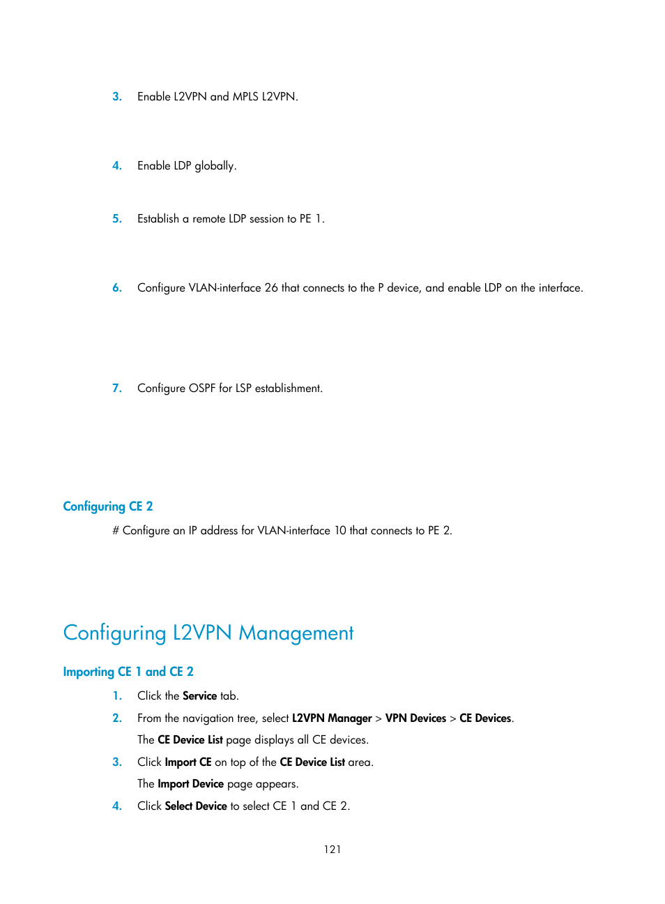 Configuring ce 2, Configuring l2vpn management, Importing ce 1 and ce 2 | H3C Technologies H3C Intelligent Management Center User Manual | Page 131 / 273