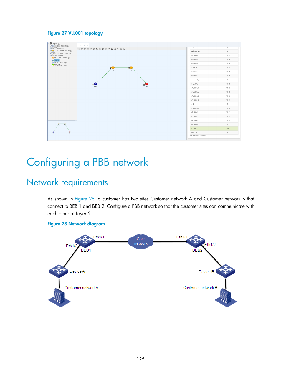 Configuring a pbb network, Network requirements | H3C Technologies H3C Intelligent Management Center User Manual | Page 135 / 273