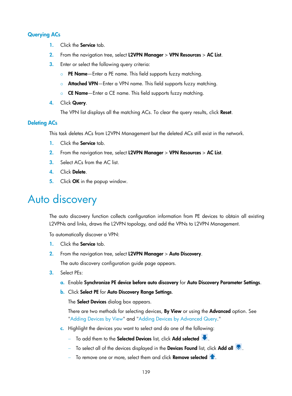 Querying acs, Deleting acs, Auto discovery | Auto, Discovery | H3C Technologies H3C Intelligent Management Center User Manual | Page 149 / 273