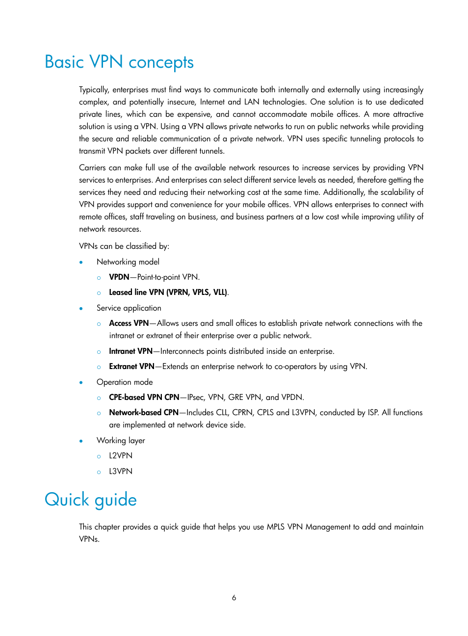 Basic vpn concepts, Quick guide | H3C Technologies H3C Intelligent Management Center User Manual | Page 16 / 273