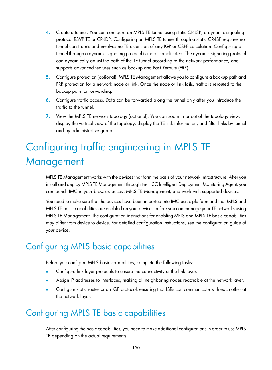 Configuring mpls basic capabilities, Configuring mpls te basic capabilities | H3C Technologies H3C Intelligent Management Center User Manual | Page 160 / 273