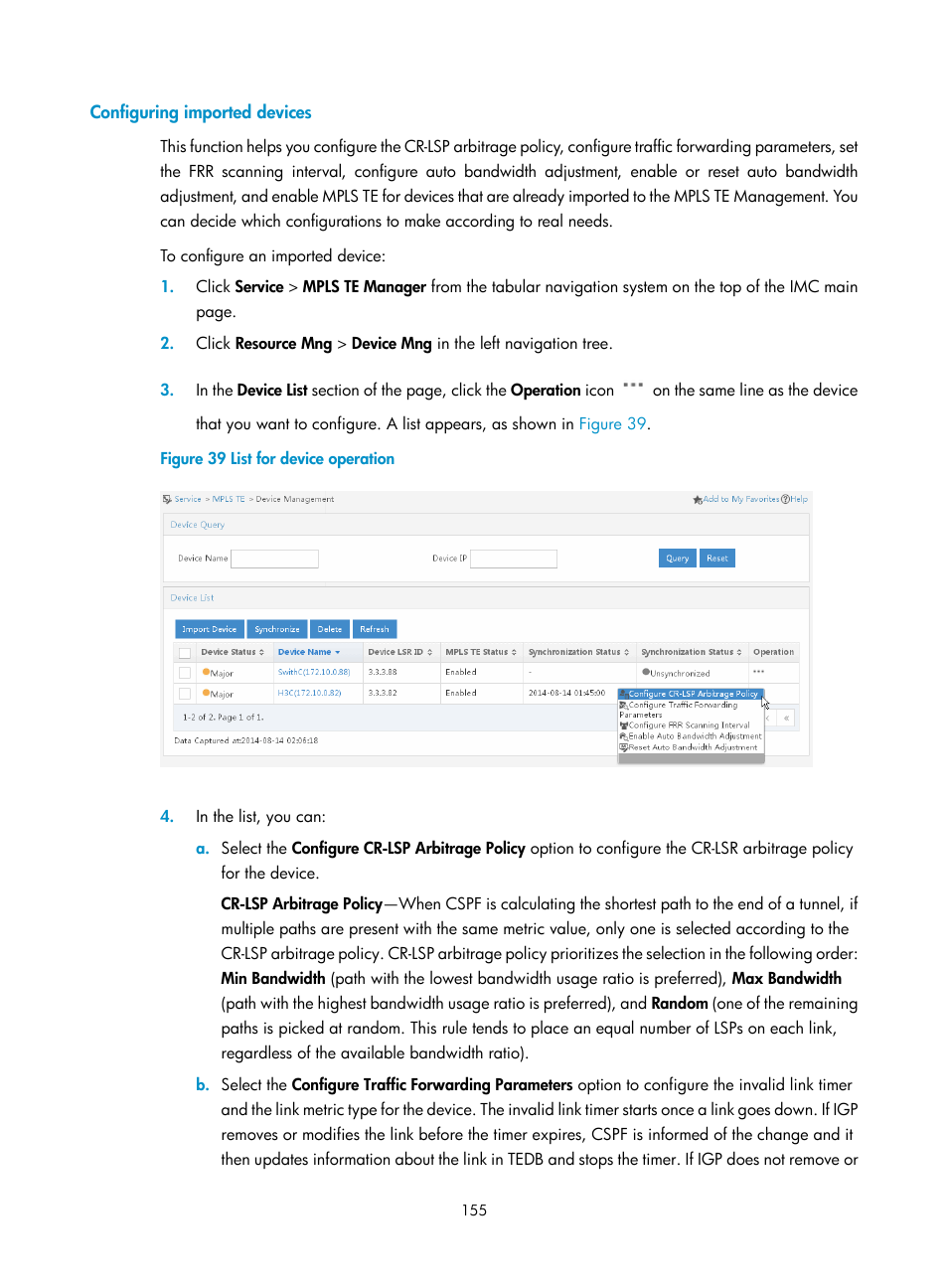 Configuring imported devices | H3C Technologies H3C Intelligent Management Center User Manual | Page 165 / 273