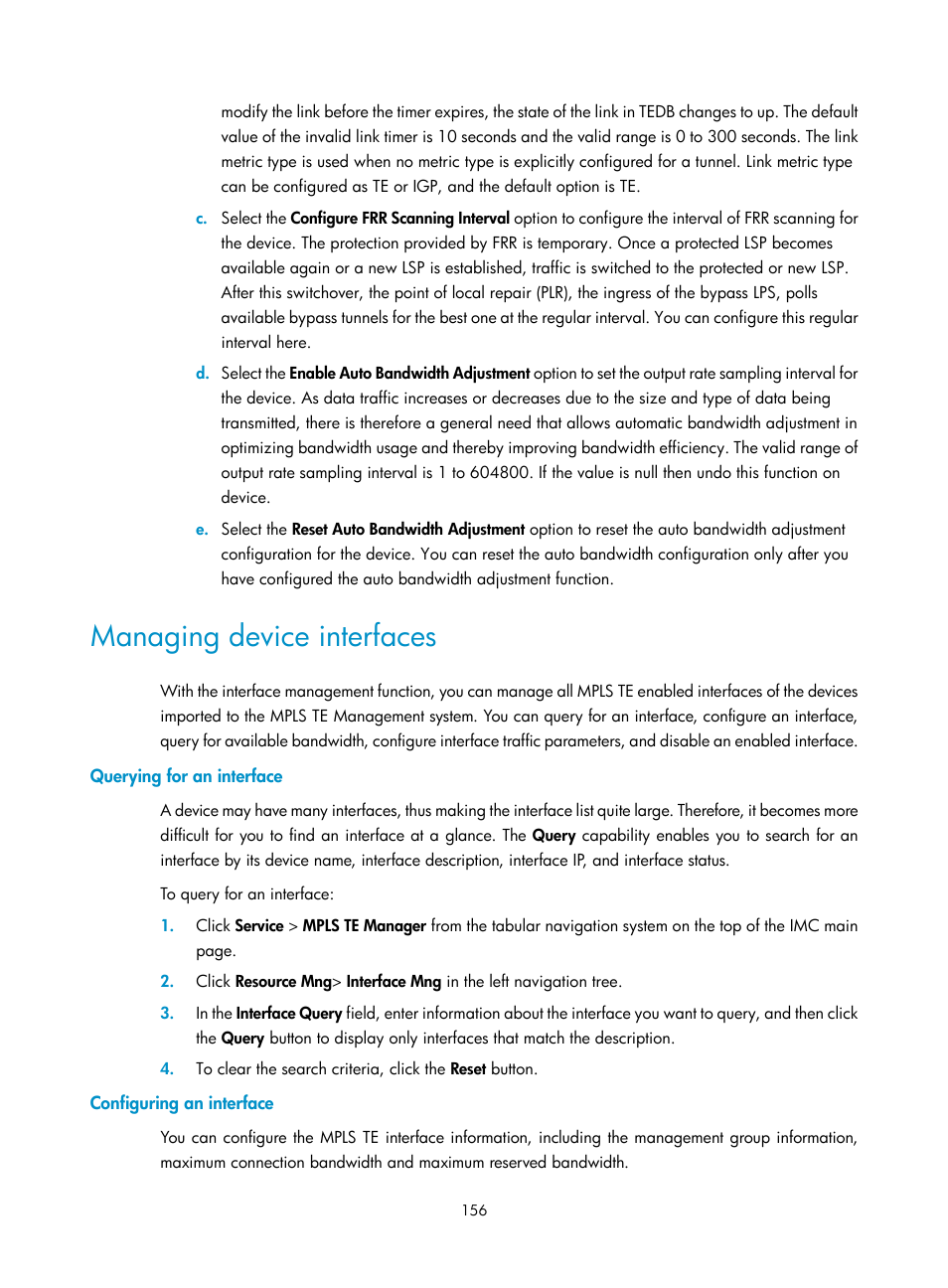 Managing device interfaces, Querying for an interface, Configuring an interface | H3C Technologies H3C Intelligent Management Center User Manual | Page 166 / 273