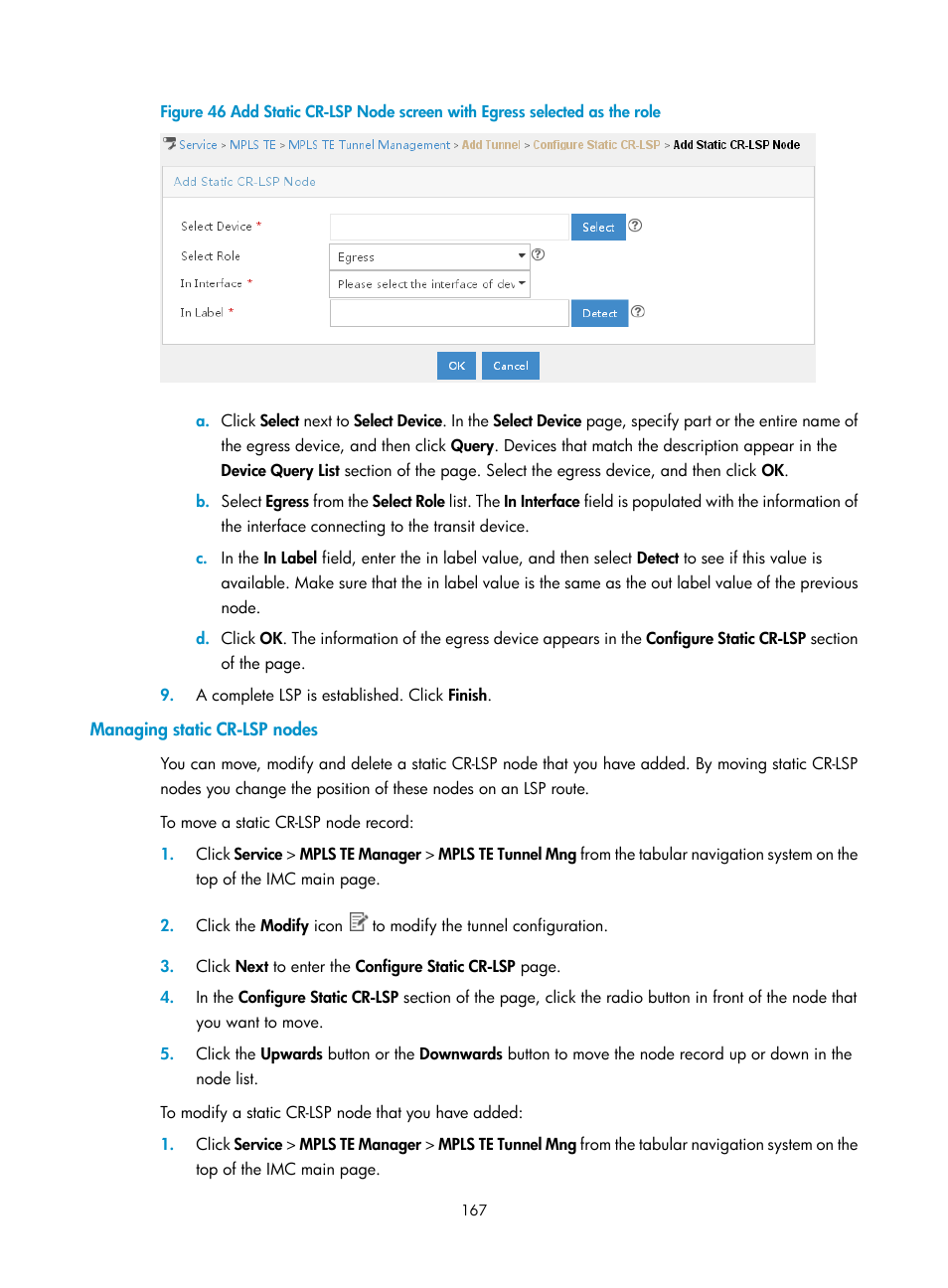 Managing static cr-lsp nodes | H3C Technologies H3C Intelligent Management Center User Manual | Page 177 / 273