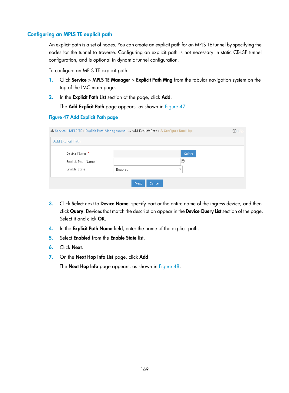 Configuring an mpls te explicit path | H3C Technologies H3C Intelligent Management Center User Manual | Page 179 / 273