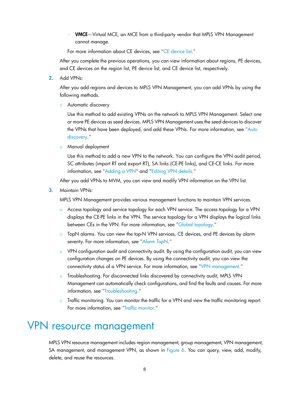 Vpn resource management | H3C Technologies H3C Intelligent Management Center User Manual | Page 18 / 273