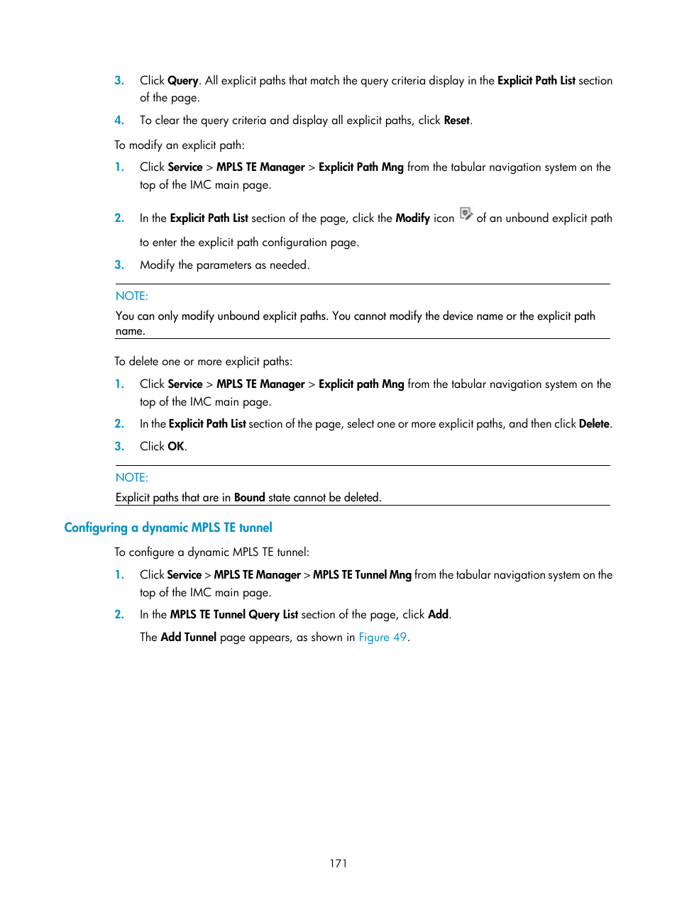 Configuring a dynamic mpls te tunnel | H3C Technologies H3C Intelligent Management Center User Manual | Page 181 / 273