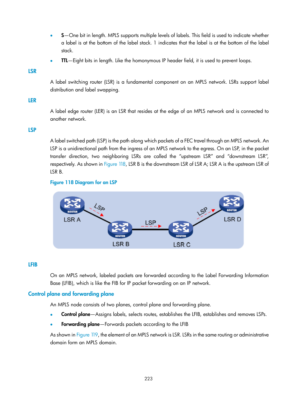 Lfib, Control plane and forwarding plane | H3C Technologies H3C Intelligent Management Center User Manual | Page 233 / 273