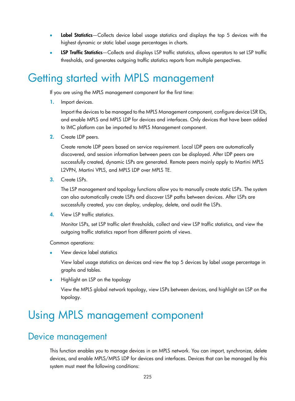 Getting started with mpls management, Using mpls management component, Device management | H3C Technologies H3C Intelligent Management Center User Manual | Page 235 / 273