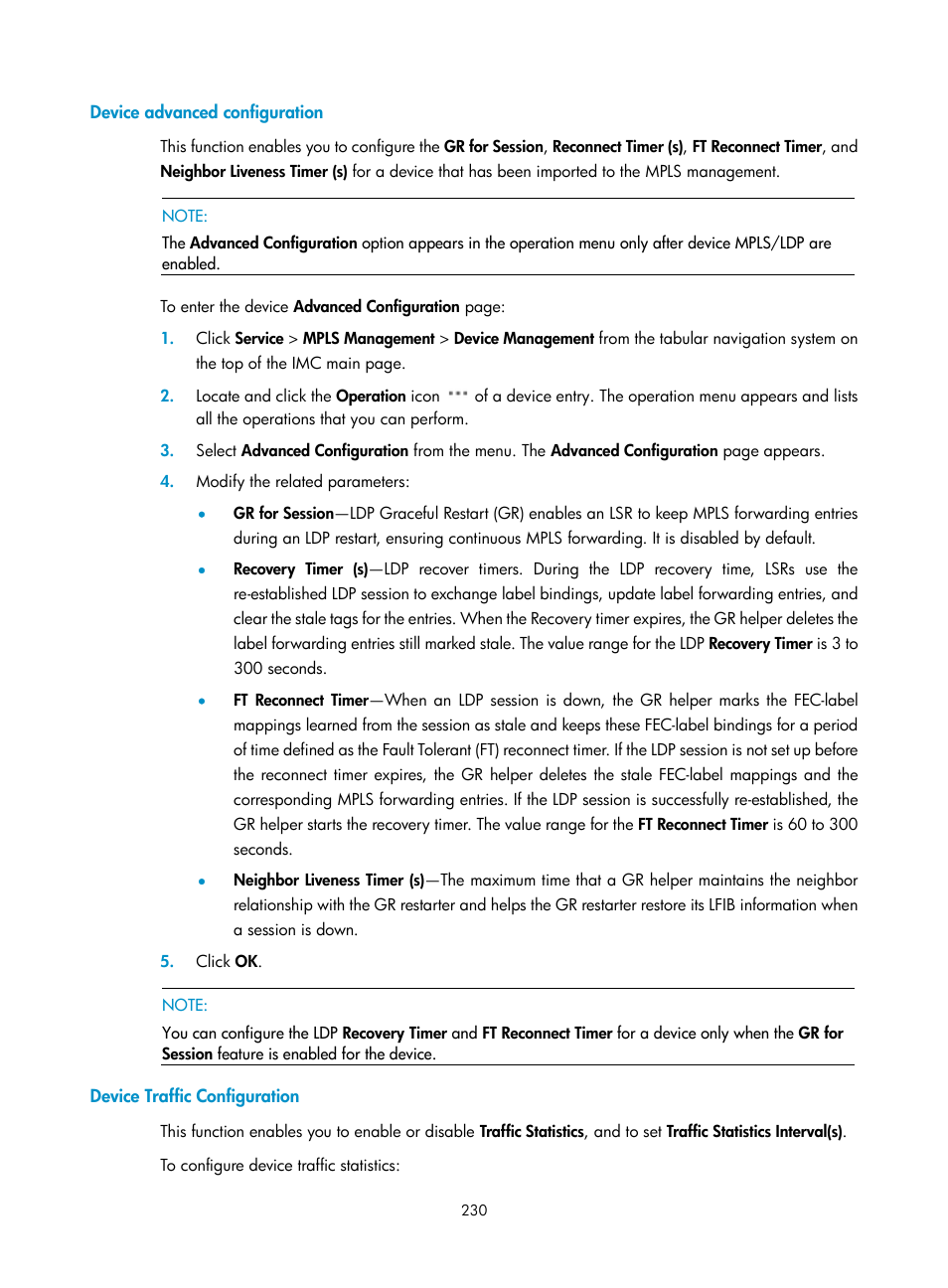 Device advanced configuration, Device traffic configuration | H3C Technologies H3C Intelligent Management Center User Manual | Page 240 / 273