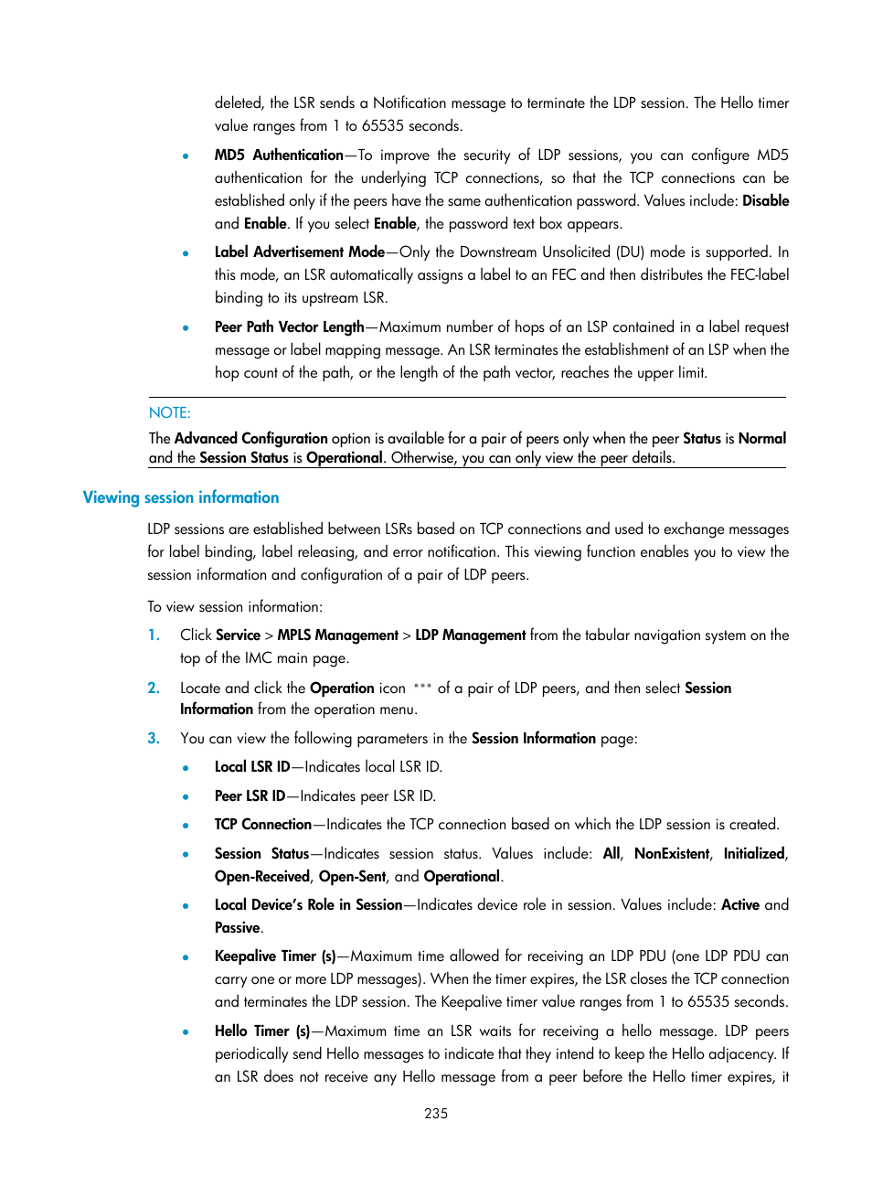 Viewing session information | H3C Technologies H3C Intelligent Management Center User Manual | Page 245 / 273