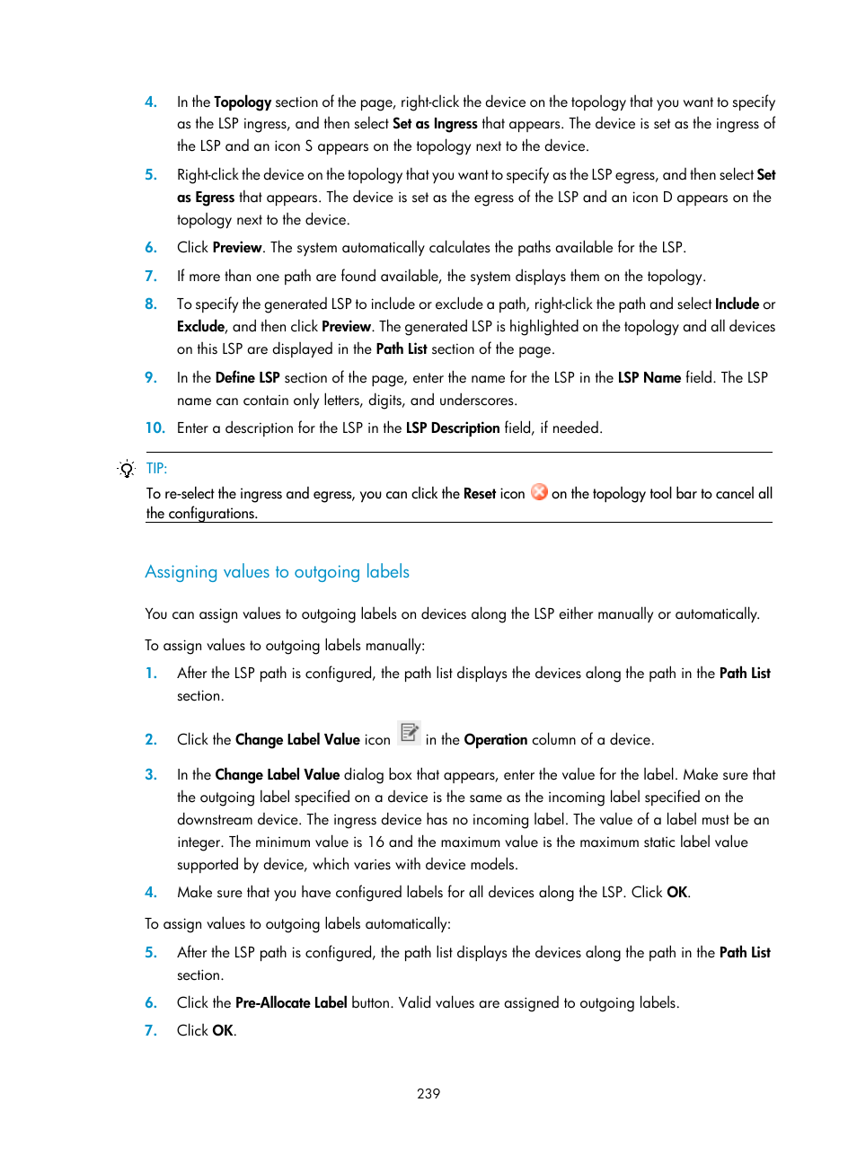 Assigning values to outgoing labels | H3C Technologies H3C Intelligent Management Center User Manual | Page 249 / 273