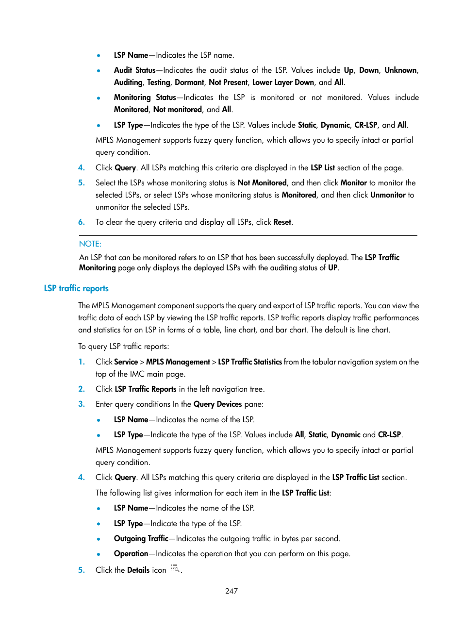 Lsp traffic reports | H3C Technologies H3C Intelligent Management Center User Manual | Page 257 / 273