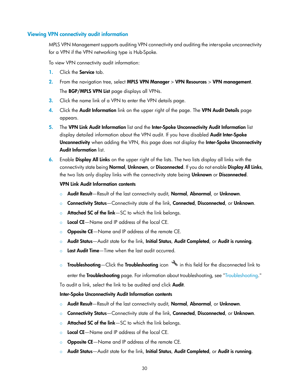 Viewing vpn connectivity audit information | H3C Technologies H3C Intelligent Management Center User Manual | Page 40 / 273