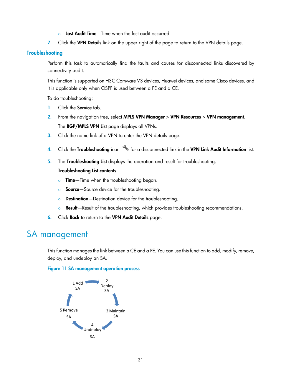 Troubleshooting, Sa management | H3C Technologies H3C Intelligent Management Center User Manual | Page 41 / 273