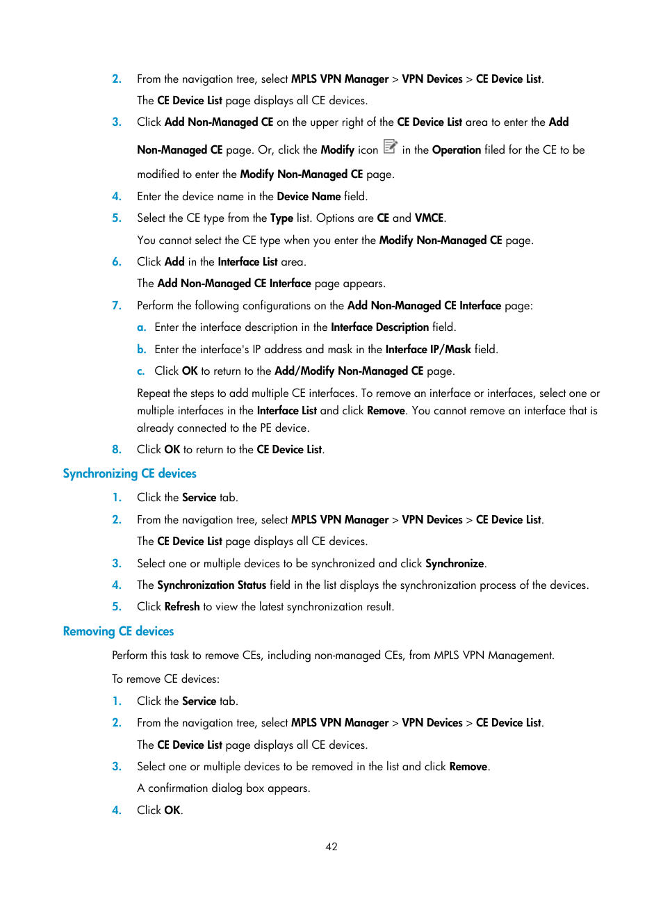 Synchronizing ce devices, Removing ce devices | H3C Technologies H3C Intelligent Management Center User Manual | Page 52 / 273