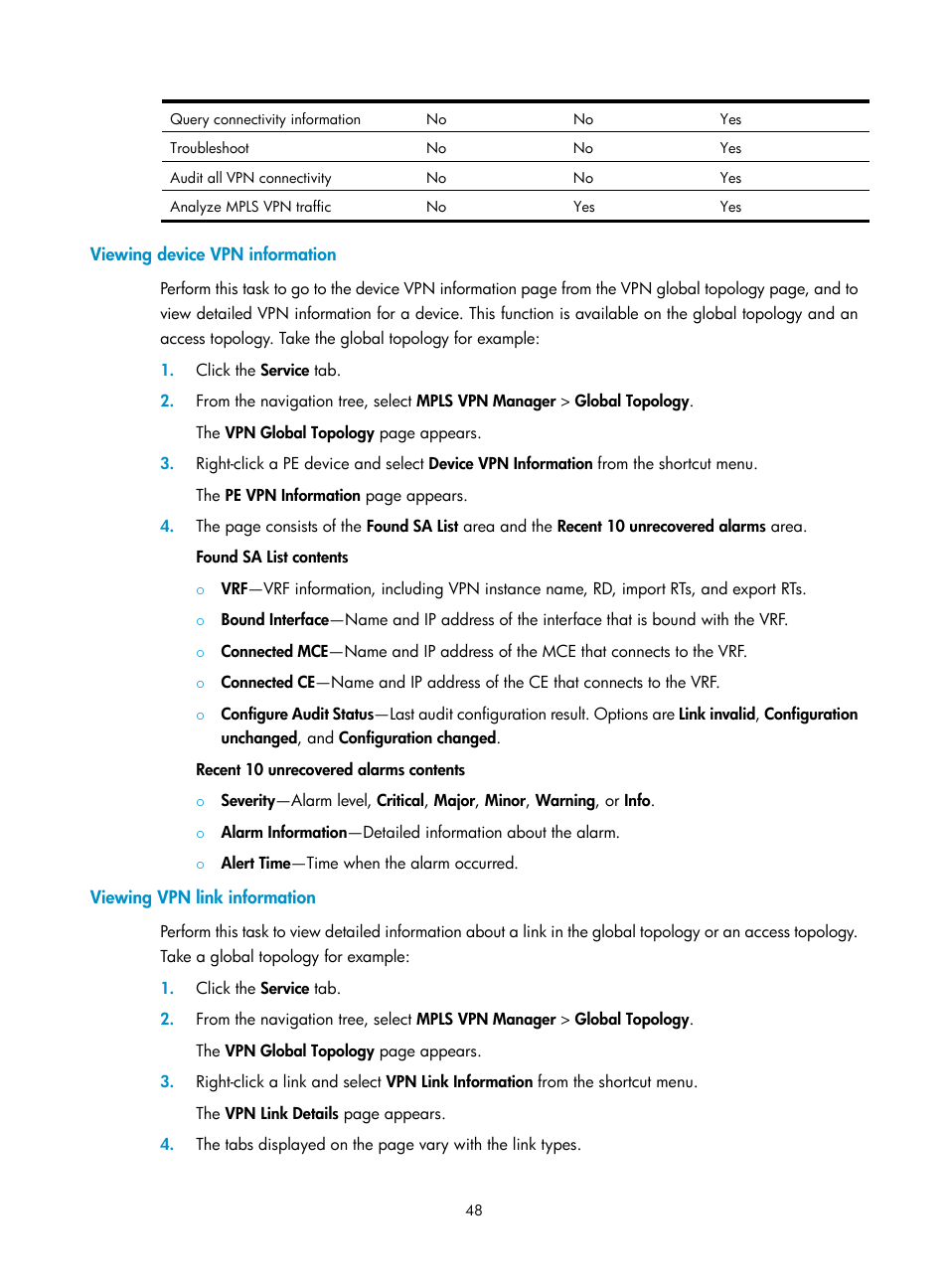 Viewing device vpn information, Viewing vpn link information | H3C Technologies H3C Intelligent Management Center User Manual | Page 58 / 273