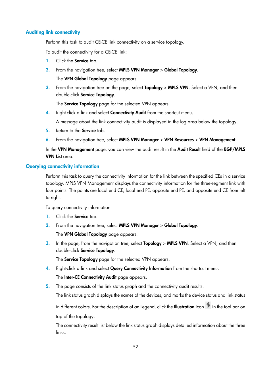 Auditing link connectivity, Querying connectivity information | H3C Technologies H3C Intelligent Management Center User Manual | Page 62 / 273