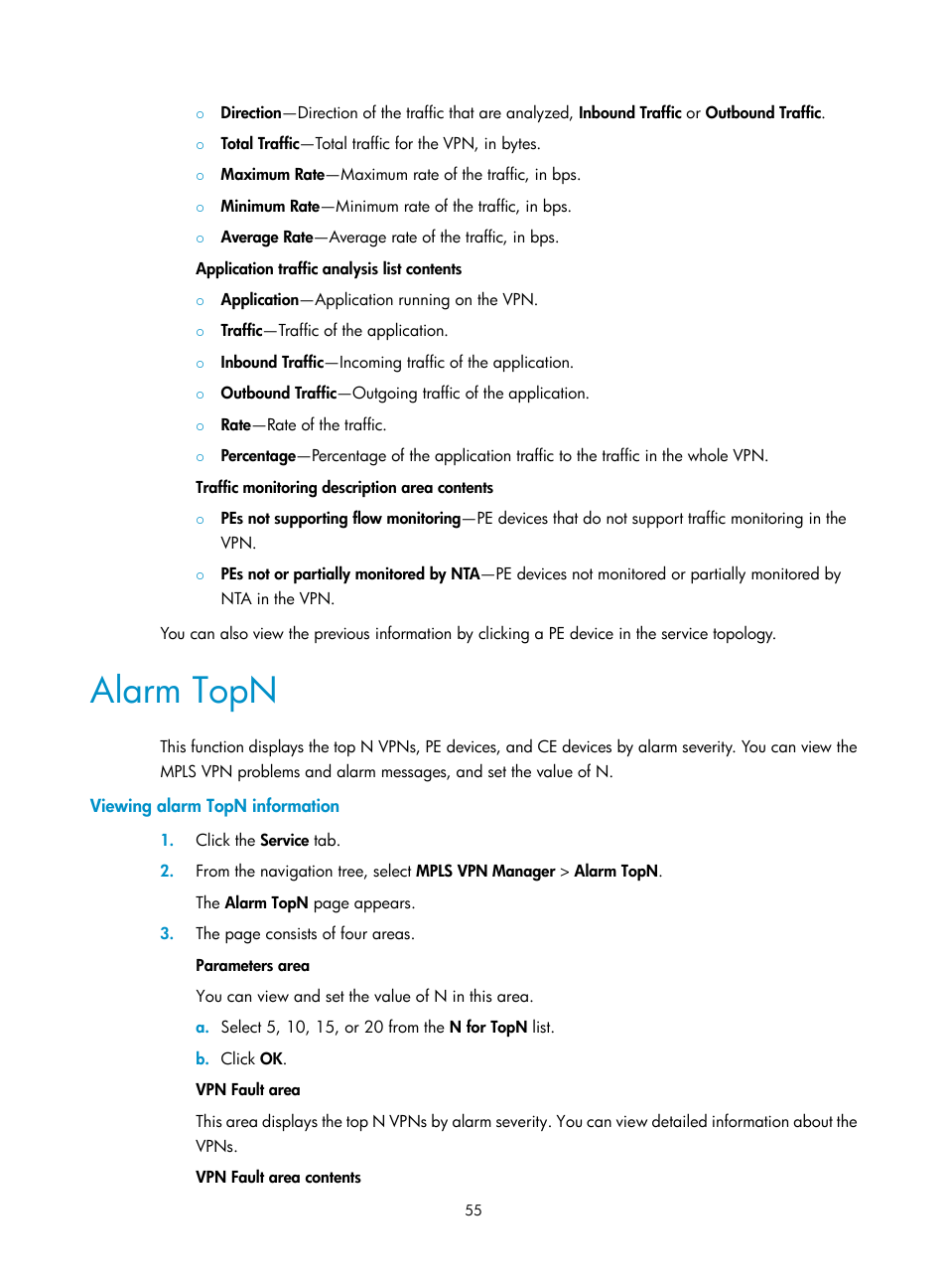 Alarm topn, Viewing alarm topn information | H3C Technologies H3C Intelligent Management Center User Manual | Page 65 / 273