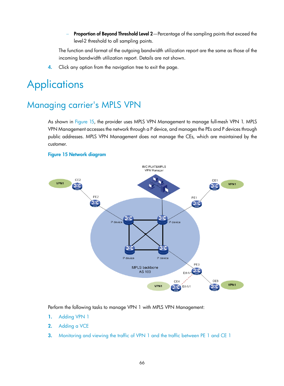 Applications, Managing carrier's mpls vpn | H3C Technologies H3C Intelligent Management Center User Manual | Page 76 / 273