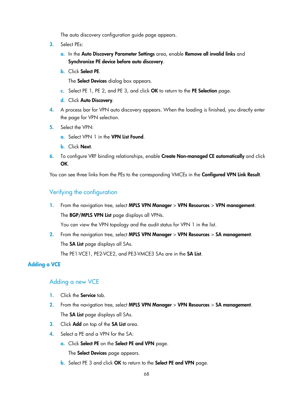 Verifying the configuration, Adding a vce, Adding a new vce | H3C Technologies H3C Intelligent Management Center User Manual | Page 78 / 273