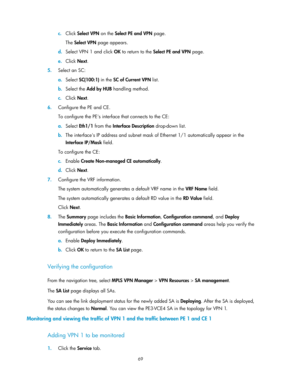 Verifying the configuration, Adding vpn 1 to be monitored | H3C Technologies H3C Intelligent Management Center User Manual | Page 79 / 273