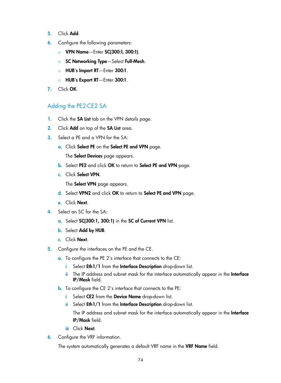 Adding the pe2-ce2 sa | H3C Technologies H3C Intelligent Management Center User Manual | Page 84 / 273