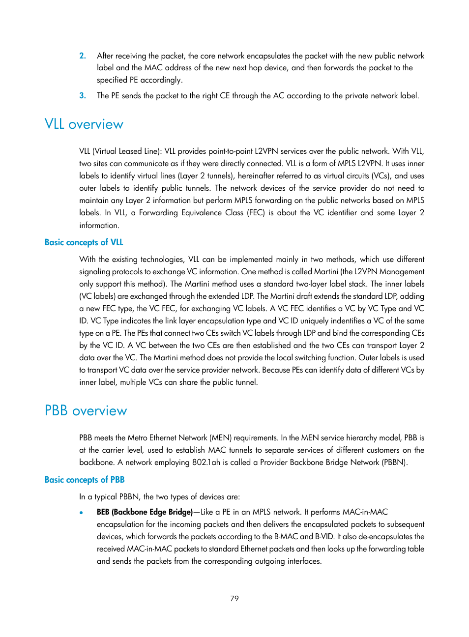 Vll overview, Basic concepts of vll, Pbb overview | Basic concepts of pbb | H3C Technologies H3C Intelligent Management Center User Manual | Page 89 / 273