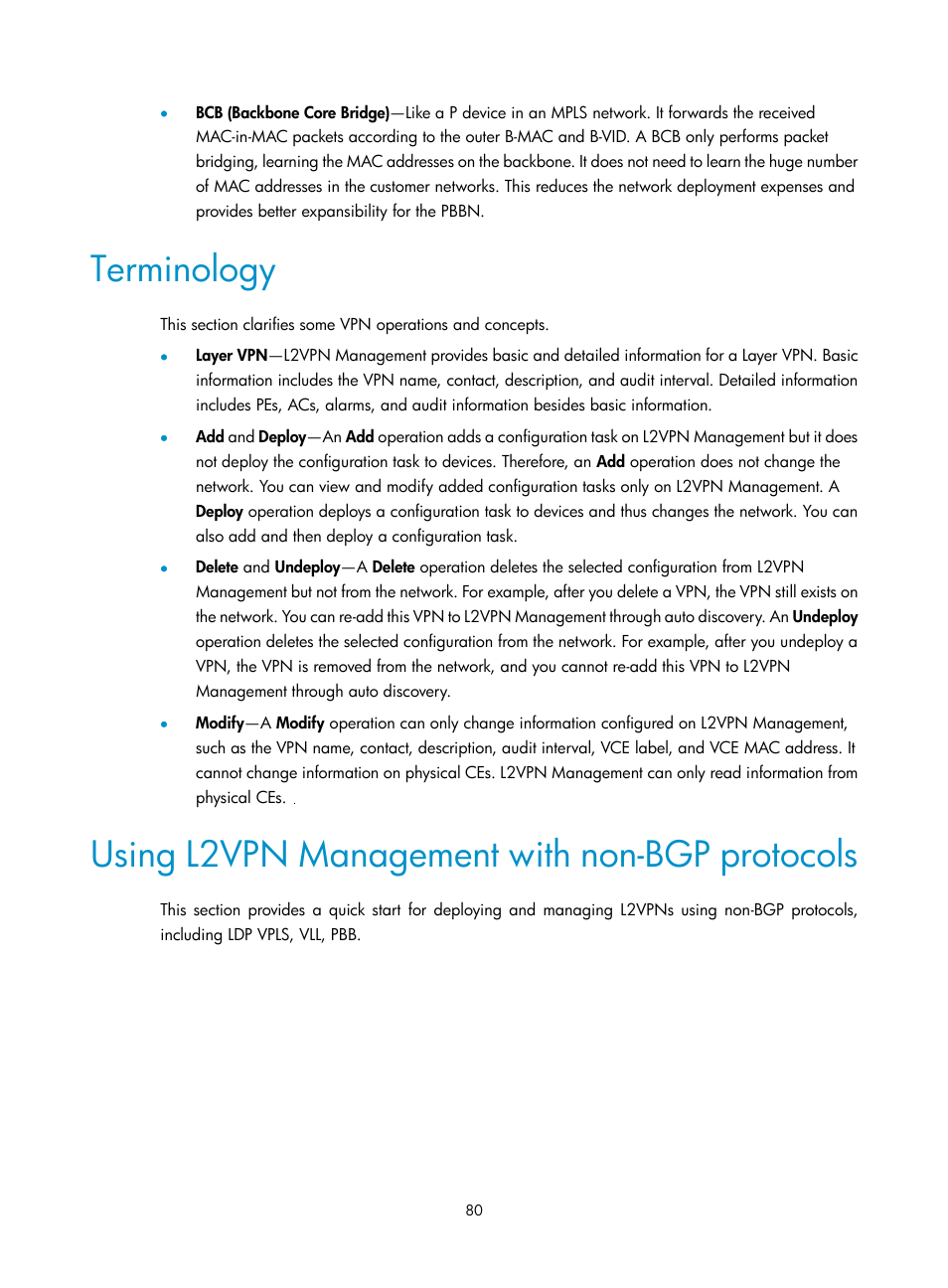 Terminology, Using l2vpn management with non-bgp protocols | H3C Technologies H3C Intelligent Management Center User Manual | Page 90 / 273