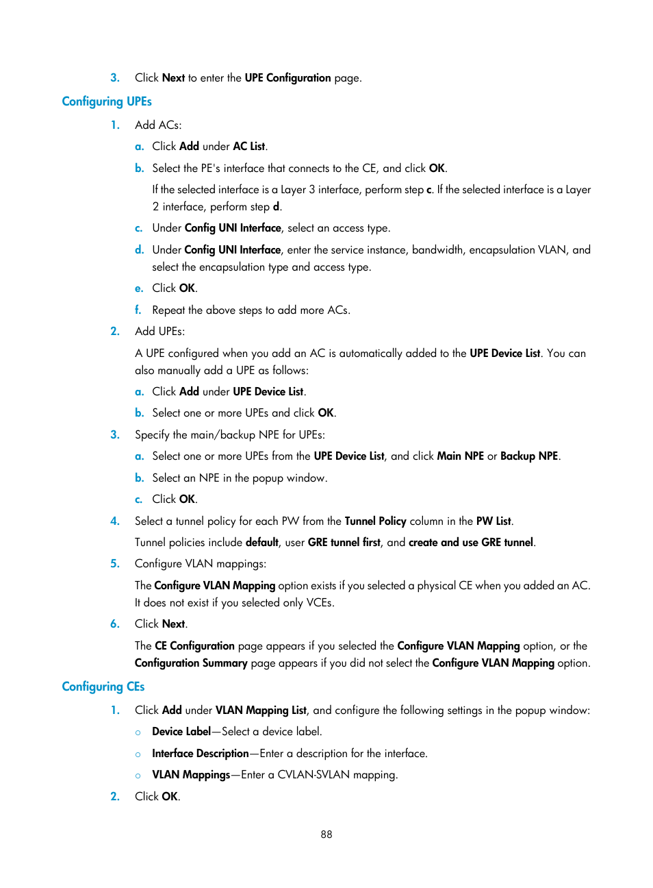 Configuring upes, Configuring ces | H3C Technologies H3C Intelligent Management Center User Manual | Page 98 / 273