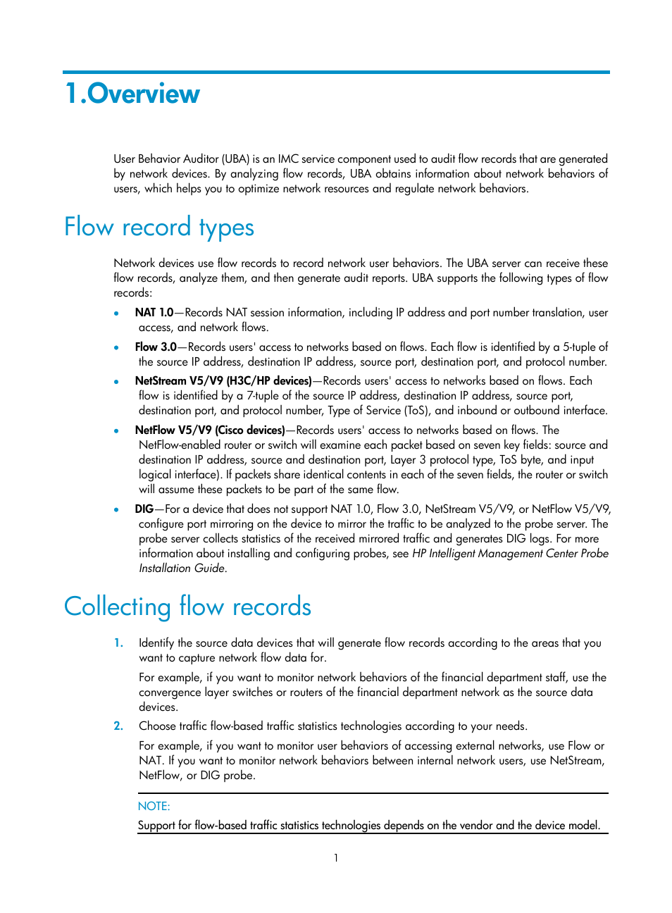 Overview, Flow record types, Collecting flow records | H3C Technologies H3C Intelligent Management Center User Manual | Page 10 / 84