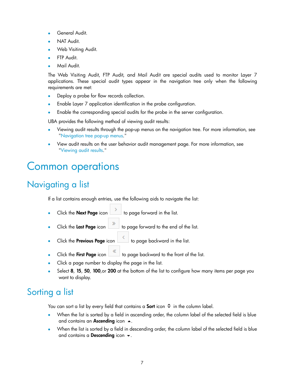 Common operations, Navigating a list, Sorting a list | H3C Technologies H3C Intelligent Management Center User Manual | Page 16 / 84