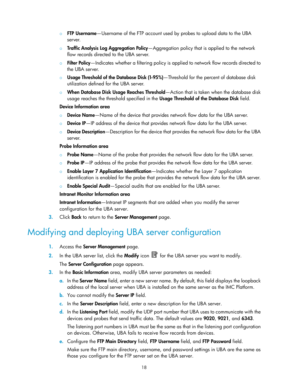 Modifying and deploying uba server configuration | H3C Technologies H3C Intelligent Management Center User Manual | Page 27 / 84