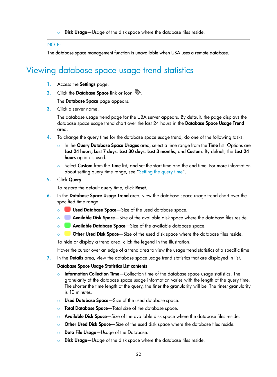 Viewing database space usage trend statistics | H3C Technologies H3C Intelligent Management Center User Manual | Page 31 / 84