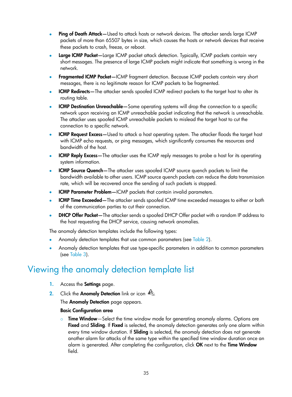 Viewing the anomaly detection template list | H3C Technologies H3C Intelligent Management Center User Manual | Page 44 / 84