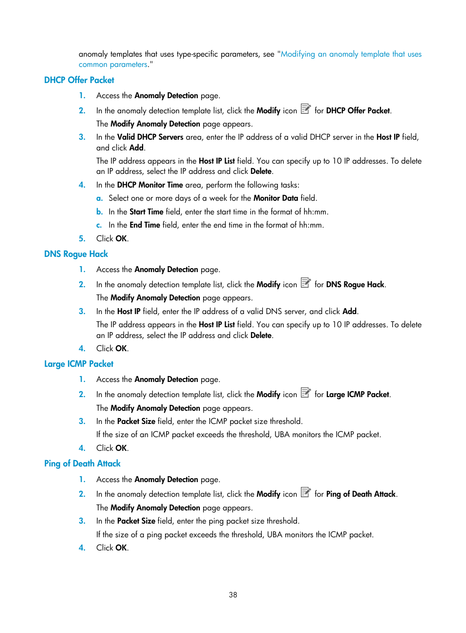 Dhcp offer packet, Dns rogue hack, Large icmp packet | Ping of death attack | H3C Technologies H3C Intelligent Management Center User Manual | Page 47 / 84