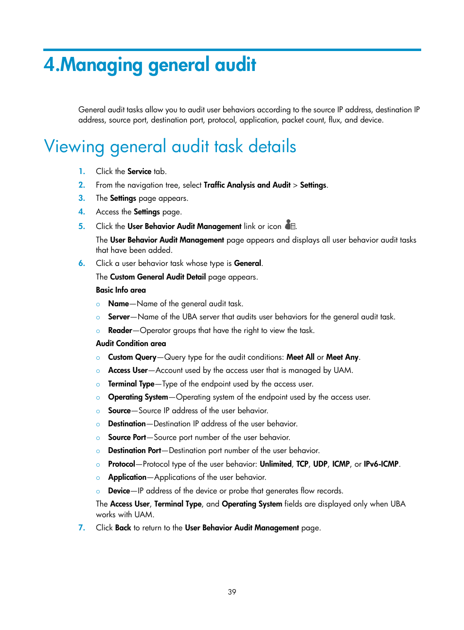 Managing general audit, Viewing general audit task details | H3C Technologies H3C Intelligent Management Center User Manual | Page 48 / 84