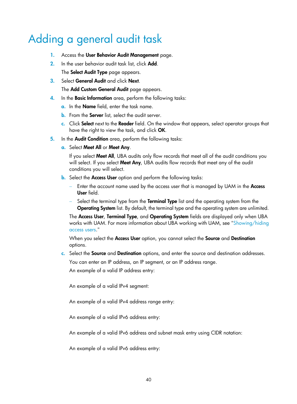 Adding a general audit task | H3C Technologies H3C Intelligent Management Center User Manual | Page 49 / 84