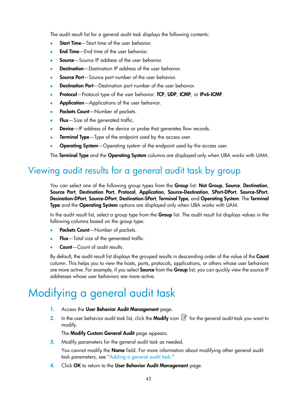 Modifying a general audit task | H3C Technologies H3C Intelligent Management Center User Manual | Page 51 / 84