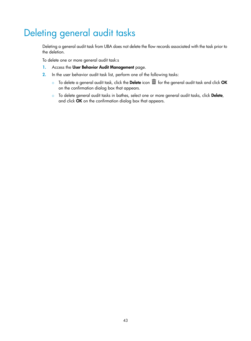 Deleting general audit tasks | H3C Technologies H3C Intelligent Management Center User Manual | Page 52 / 84