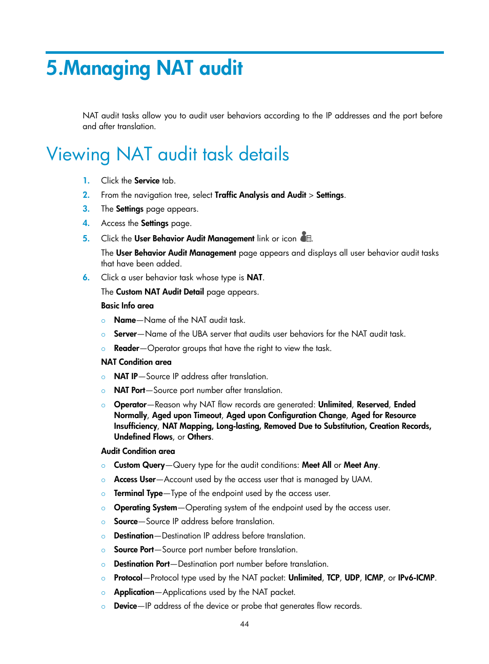 Managing nat audit, Viewing nat audit task details | H3C Technologies H3C Intelligent Management Center User Manual | Page 53 / 84