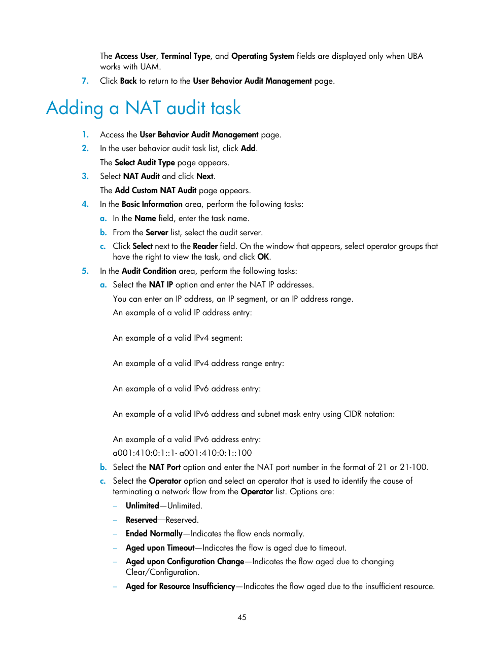 Adding a nat audit task | H3C Technologies H3C Intelligent Management Center User Manual | Page 54 / 84