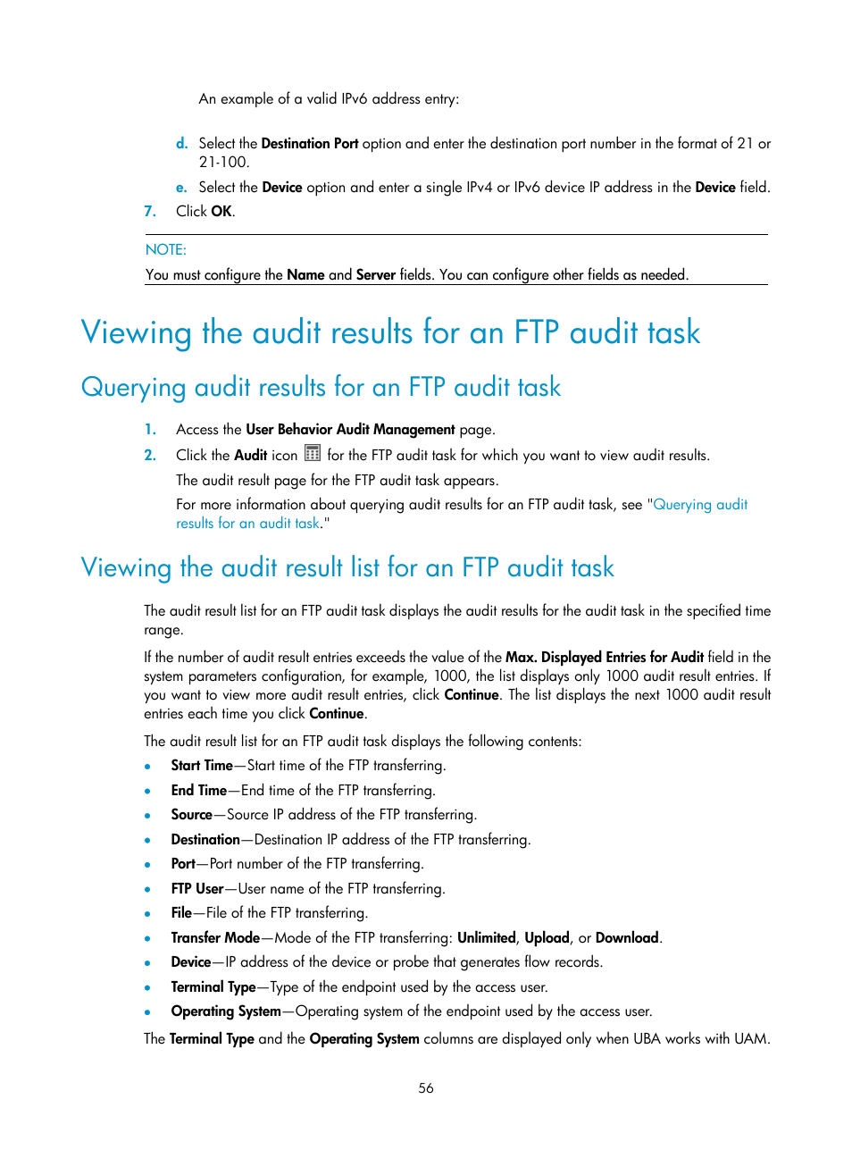 Viewing the audit results for an ftp audit task, Querying audit results for an ftp audit task | H3C Technologies H3C Intelligent Management Center User Manual | Page 65 / 84