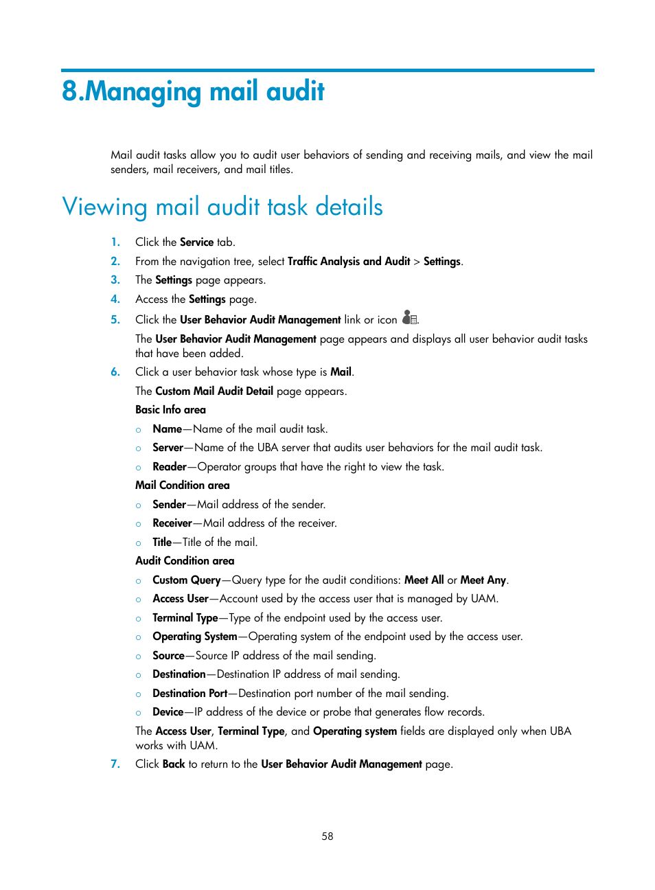 Managing mail audit, Viewing mail audit task details | H3C Technologies H3C Intelligent Management Center User Manual | Page 67 / 84